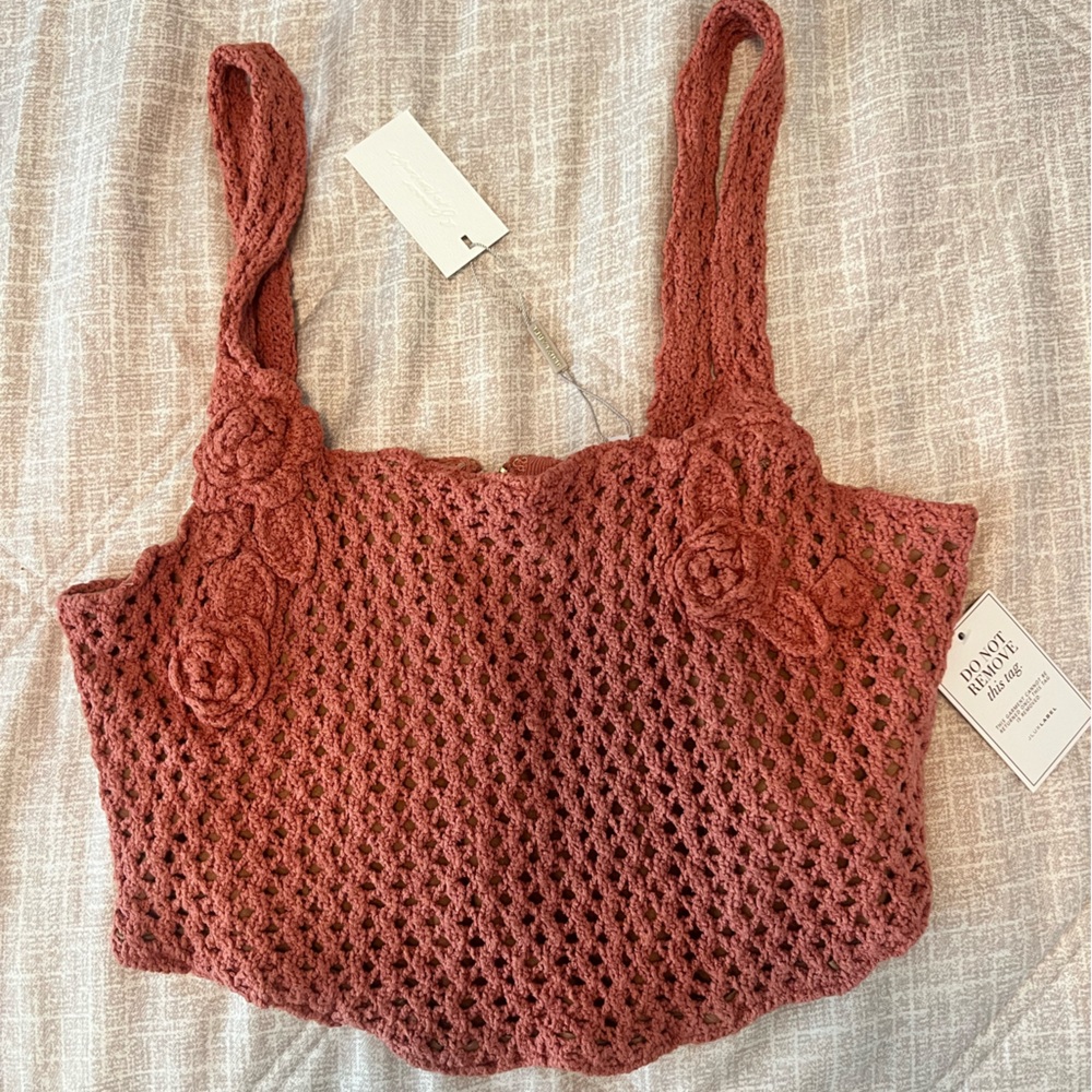 JLUXLABEL Rust Crochet Knit Tank Top - Picture 2 of 3